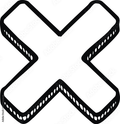 Hand-drawn X Mark Icon - Simple Black and White Design for Buttons, Close, or Delete