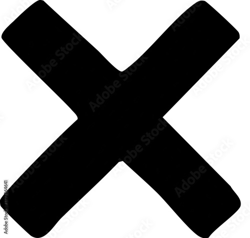 Hand-drawn black X mark icon with a bold brush stroke style. A simple cross symbol representing no, wrong, error, or a close button, isolated on a white background