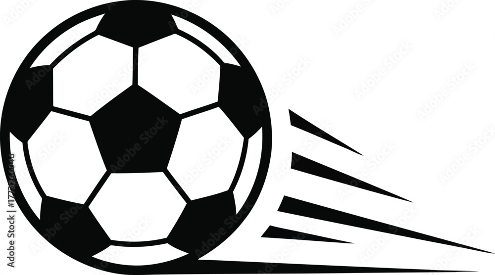 Obraz premium Black and white soccer ball with flames trailing behind it on a white background illustration