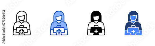 First Aid icon set multiple style collection