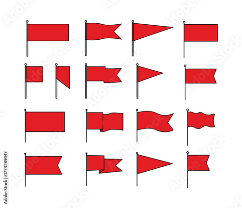 Free Download Collection of various red flag shapes on a pole, symbol and warning sign concept - GFXLoad