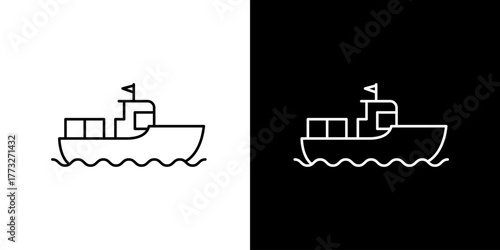 Minimalist Icon of a Cargo Ship Delivering Containers Across the Sea