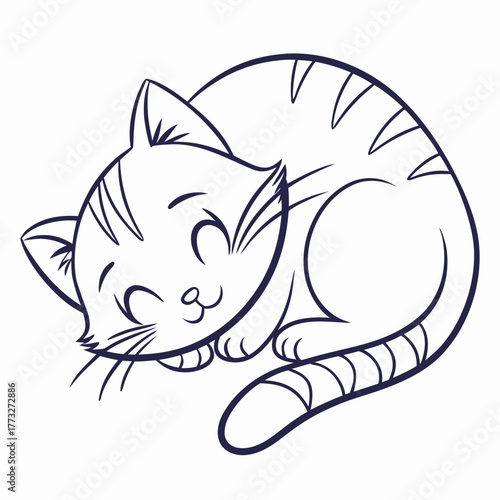 Cute kitten sleeping peacefully curled up