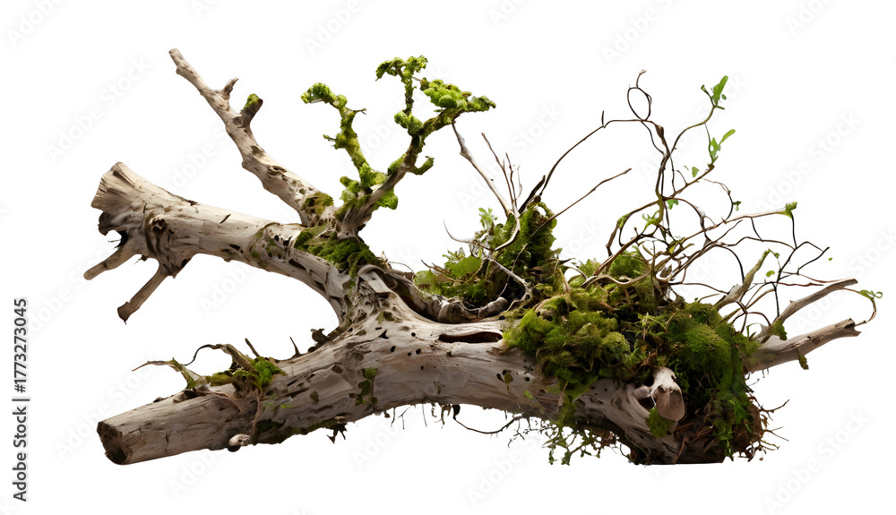 Fototapeta premium Old isolated dead tree trunk with bare branches on a white background