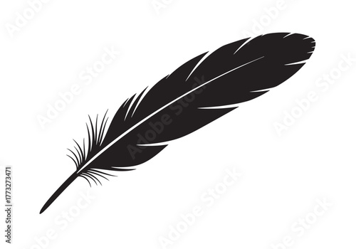 simple black feather shape isolated on white background