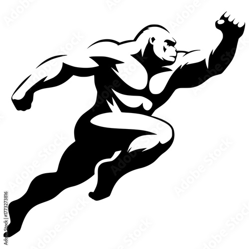 Silhouette of a gorilla in action