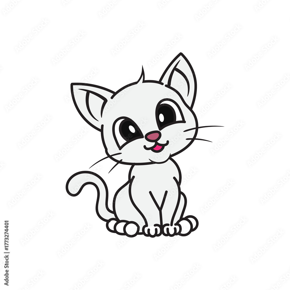 Fototapeta premium Kawaii cute cat drawing outline for coloring book template