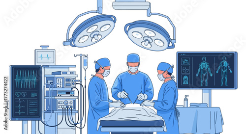 Dedicated surgeons perform life-saving procedure in modern operating room with advanced medical equipment and technology creating hope and healing today