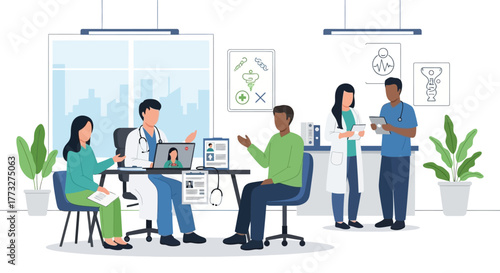 Modern telemedicine consultation with diverse doctors and patients, connecting healthcare professionals in a digital age for accessible medical advice