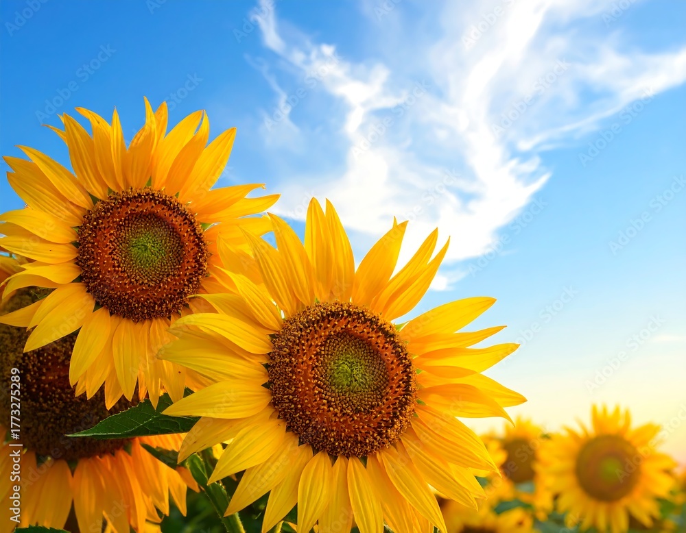 Fototapeta premium Close-up of Sunflowers in a Field at Sunset