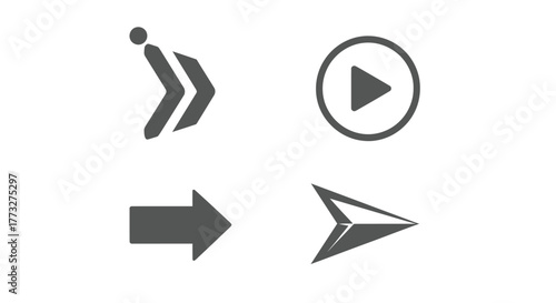 Vector illustration of set of four arrow icons in various styles, , representing direction, navigation, and user interface elements for web and app design