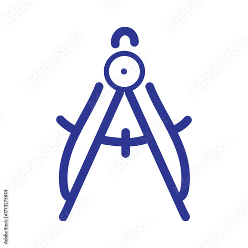 A minimalist blue line drawing of a drafting compass stylized as the letter A.