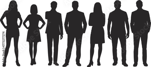 Business silhouettes, professional team, office workers, corporate people, teamwork, leadership, business illustration, workforce, company staff, group of professionals, modern business