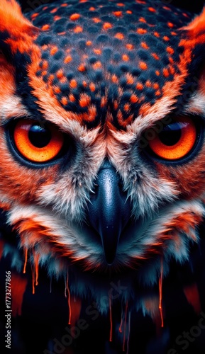 Striking Close-Up of Colorful Owl Face