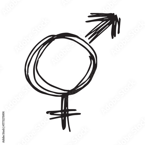 Hand drawn bigender female and male gender identity sign Symbol used to represent sex and gender