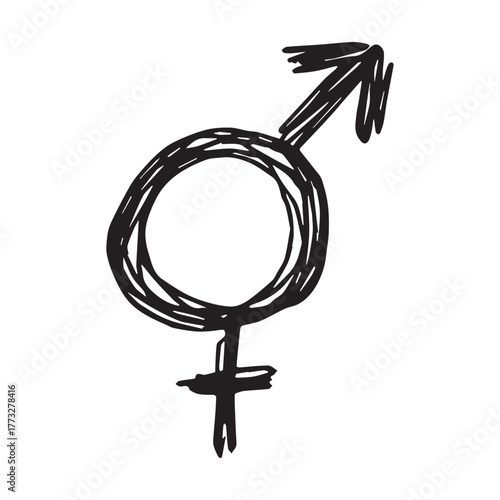 Hand drawn bigender female and male gender identity sign Symbol used to represent sex and gender