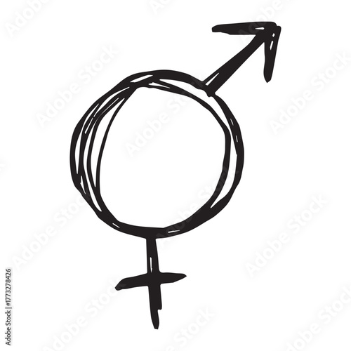 Hand drawn bigender female and male gender identity sign Symbol used to represent sex and gender