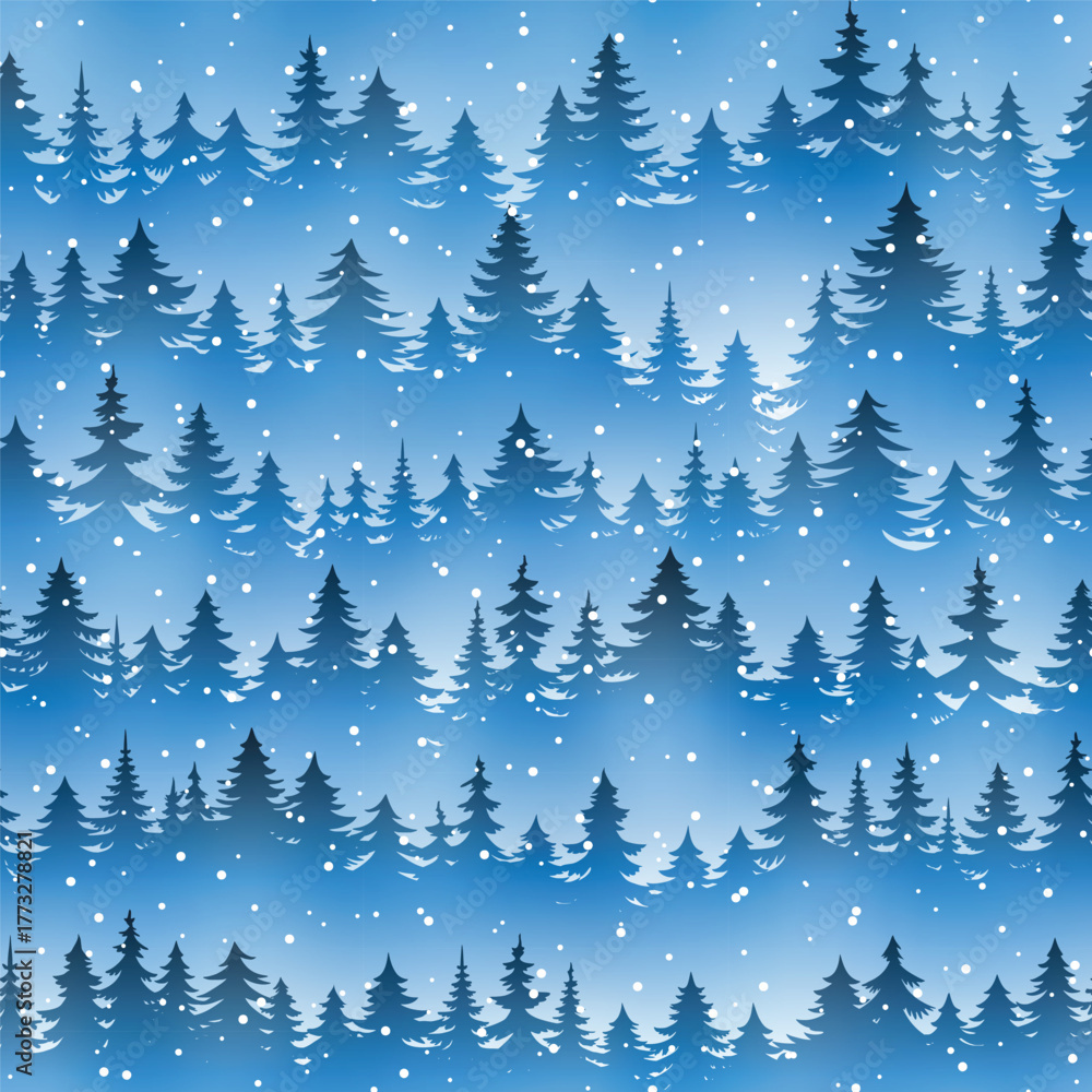Fototapeta premium Seamless pattern of forest, snowfall, winter holiday background, vector design