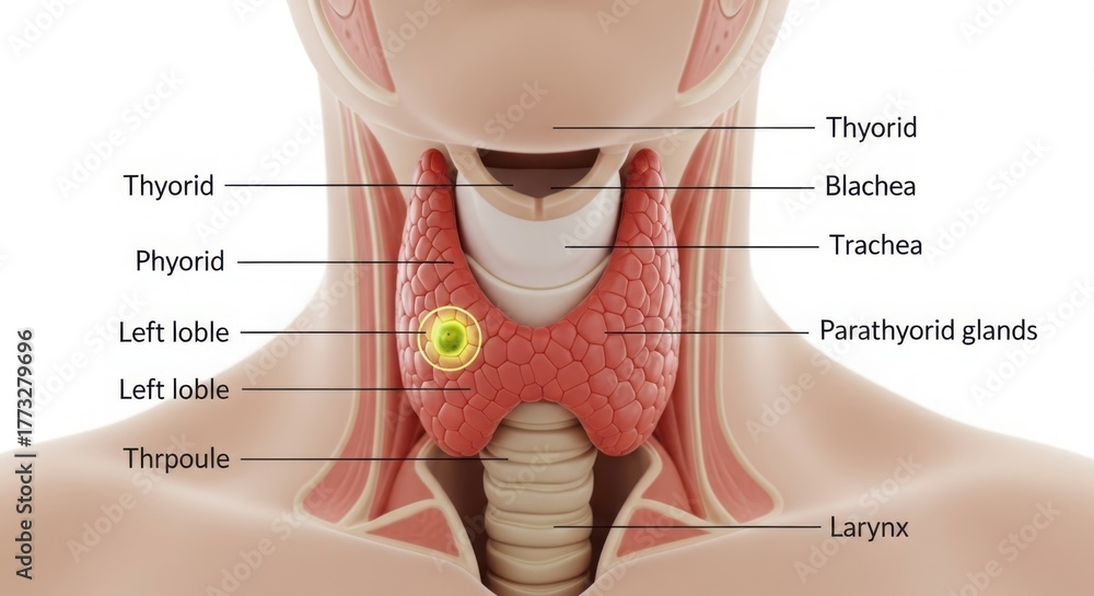 Obraz premium Anatomical view of the human thyroid gland and parathyroid glands detailed diagram illustration
