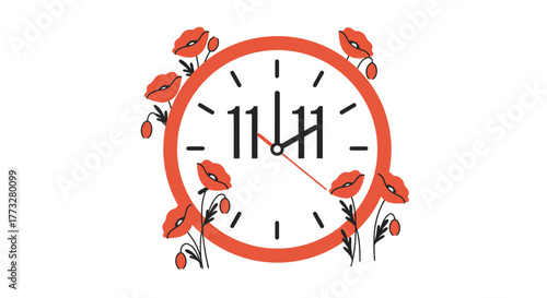 Clock adorned with floral elements, displaying the time eleven eleven.