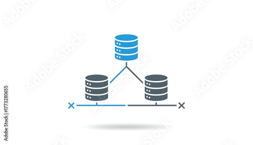 Vector of server network with cross connection. Icon of decentralized networking computing database system.