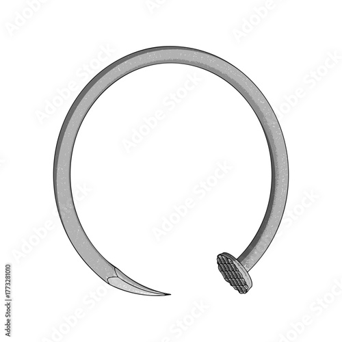 Nail or Hobnail Stainless Steel and Iron Pins on White Background. Construction and Wooden Work Equipment. Vector Illustration.