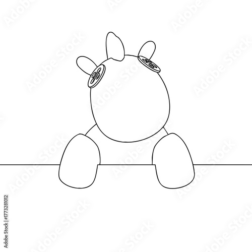 Outline for Coloring of Horse Plush Cute and Funny Toy. Vector Illustration.