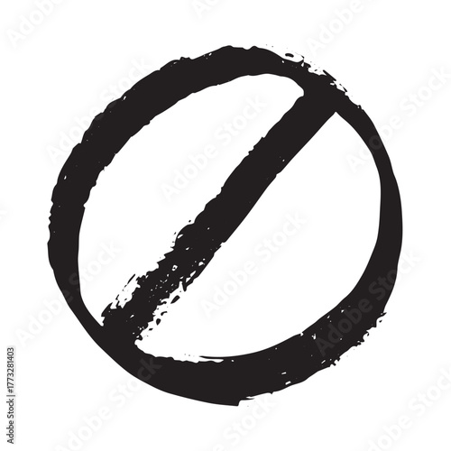 Hand drawn prohibition sign No entry symbol Black circle with cross line clipart in doodle style Ban Restriction Forbidden stop Single element for print, web, design
