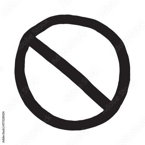 Hand drawn prohibition sign No entry symbol Black circle with cross line clipart in doodle style Ban Restriction Forbidden stop Single element for print, web, design