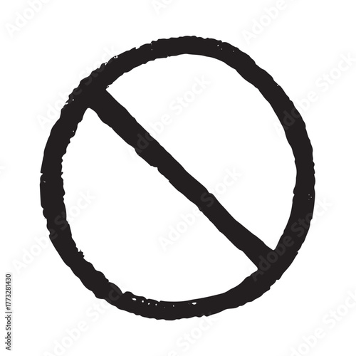 Hand drawn prohibition sign No entry symbol Black circle with cross line clipart in doodle style Ban Restriction Forbidden stop Single element for print, web, design
