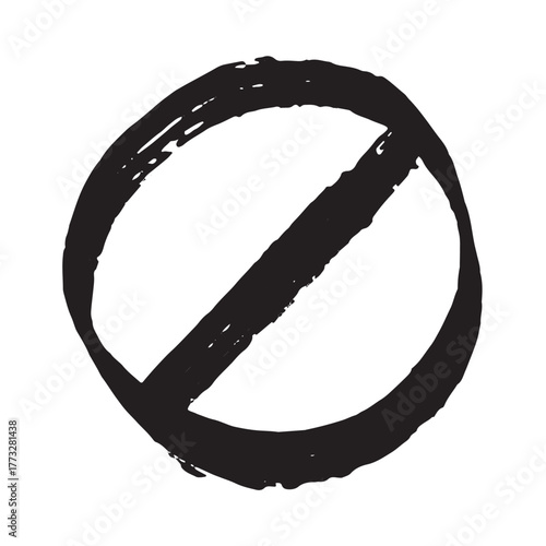 Hand drawn prohibition sign No entry symbol Black circle with cross line clipart in doodle style Ban Restriction Forbidden stop Single element for print, web, design