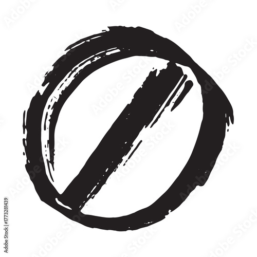 Hand drawn prohibition sign No entry symbol Black circle with cross line clipart in doodle style Ban Restriction Forbidden stop Single element for print, web, design