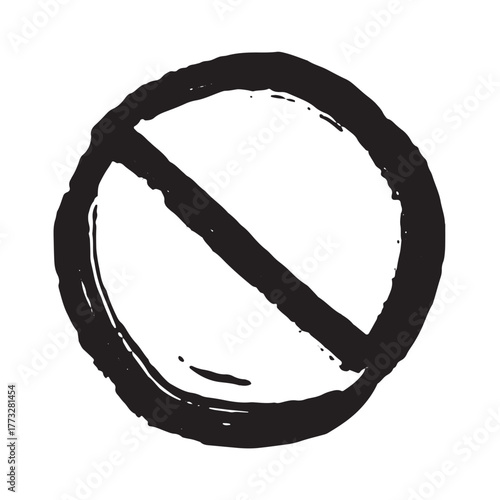 Hand drawn prohibition sign No entry symbol Black circle with cross line clipart in doodle style Ban Restriction Forbidden stop Single element for print, web, design