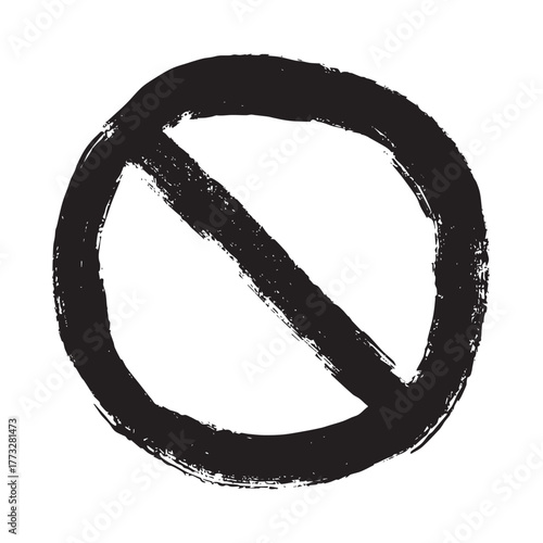Hand drawn prohibition sign No entry symbol Black circle with cross line clipart in doodle style Ban Restriction Forbidden stop Single element for print, web, design