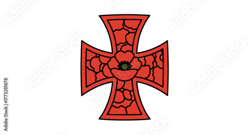Red Cross Poppy Symbol of Remembrance Day and War Veterans.