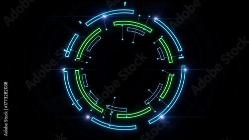 Neon tech circle glow futuristic energy digital interface design with abstract blue green light modern dynamic