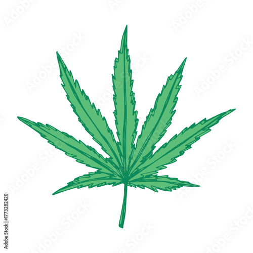 Hand drawn cannabis leaf Medicine marijuana Hemp leaves clipart in doodle style Single element for print, web, design, decor