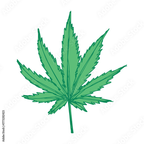 Hand drawn cannabis leaf Medicine marijuana Hemp leaves clipart in doodle style Single element for print, web, design, decor