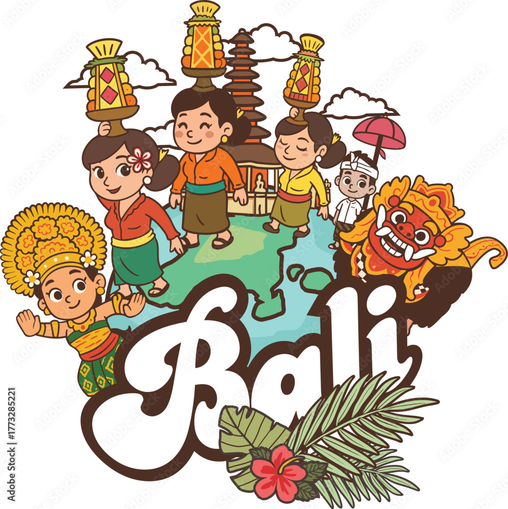 Naklejka premium Balinese Culture Art Cartoon style