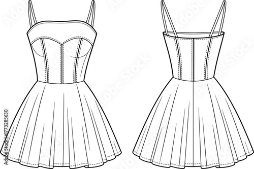 Women’s trench coat fashion template, CAD garment drawing, flat vector illustration, double breasted design, belted waist sketch, notched lapel, clothing outline