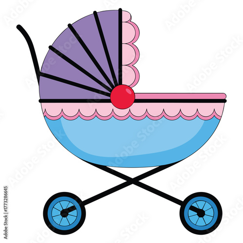 Baby buggy illustration isolated on white background perfect for nursery design newborn baby products stroller vector themed creative artwork