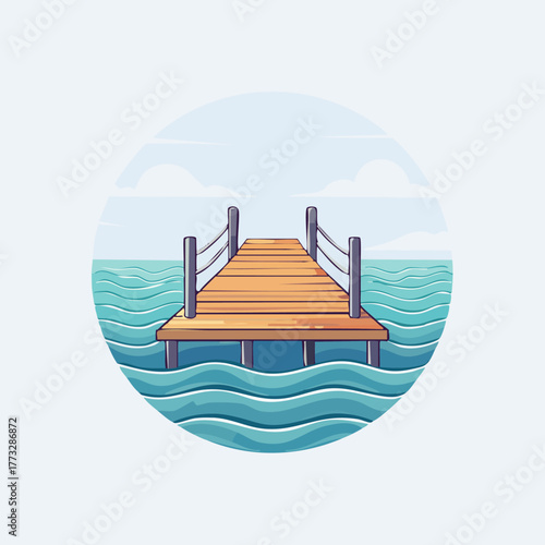 Wooden Pier Extending Into The Water Under A Cloudy Sky.