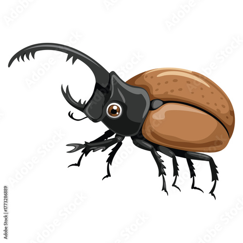 Beetle with sharp horn illustration isolated vector perfect for insect wildlife animal nature or entomology themed creative and decorative artwork