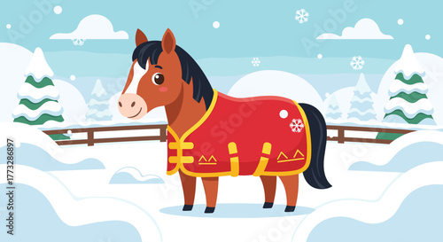horse with winter blanket