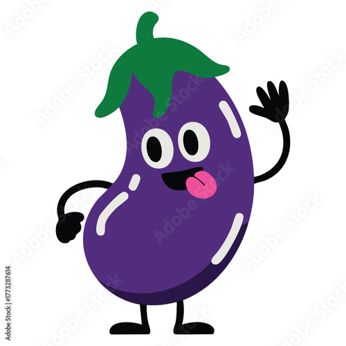 Cartoon funny brinjal vector illustration isolated on white background perfect for playful vegetable design, food packaging, or humorous themed creative artwork