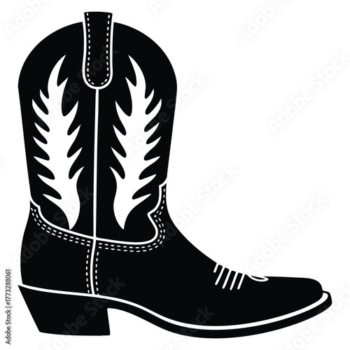 Cowboy boots with ornament vector illustration western wild west theme cowboy boot heels silhouette set perfect for traditional rodeo american style decorative design