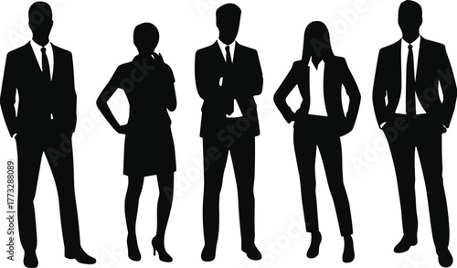 PrintBusiness silhouettes, corporate team, professional attire, confident posture, teamwork concept, leadership symbol, office people, career success, unity, diversity