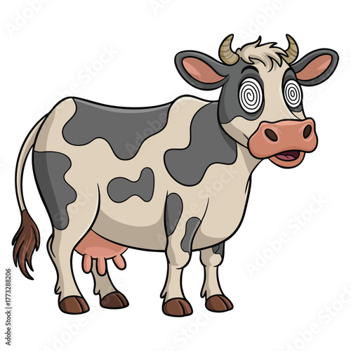 Dizzy cow on white background illustration vector style isolated design perfect for cartoon farm animal artwork fun or humorous agricultural themes