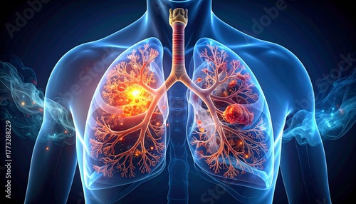 Pneumonia lungs infection, respiratory disease, inflammation, mucus buildup, medical illustration, x-ray anatomy, breathing problem, healthcare, virus bacteria, realistic medical concept