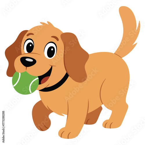 Dog playing with ball illustration on white background vector artwork suitable for playful pet cartoon children fun and animal themed creative designs